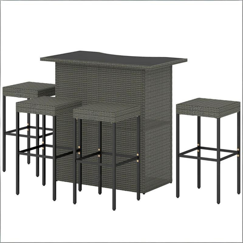 Bar Height Pool Furniture Set,Outdoor Table and Chairs,5 Piece Rattan Wicker Bar Set, Gray