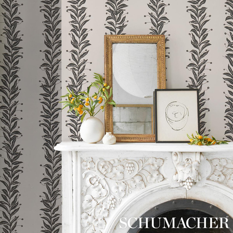 Schumacher x Marian Mcevoy Tendril Stripe Wallpaper, Black/Cream