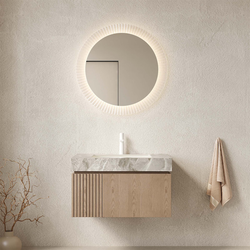 Meuble-lavabo flottant de 30 po avec plateau en pierre frittée, lavabo en céramique et rangement spacieux, pré-assemblé pour une installation facile