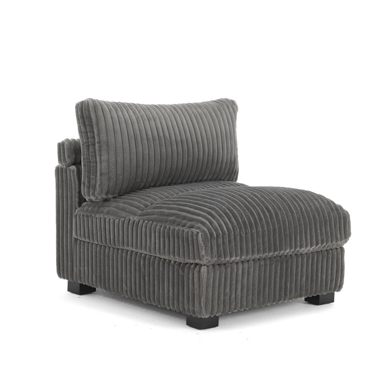 Upholstered Faux Rabbit Fur Flannel Armless Chair with Pillow Back, Single Chair Module Part For Sectional Sofa, Light Grey