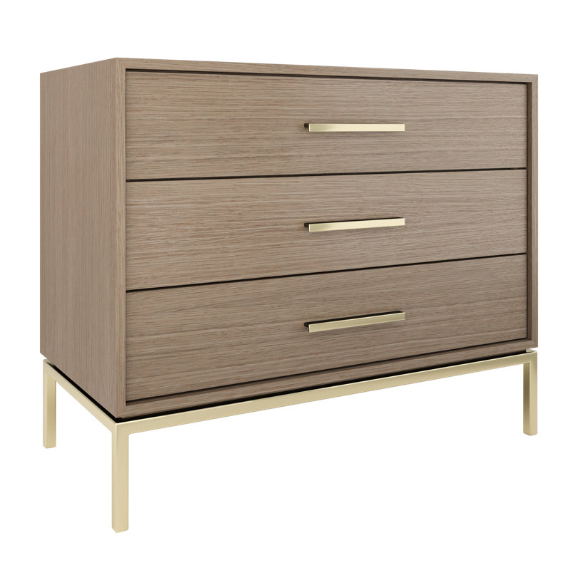 Rift White Oak Three-Drawer Single Bath Vanity, 42", Natural Weathered, Satin Gold
