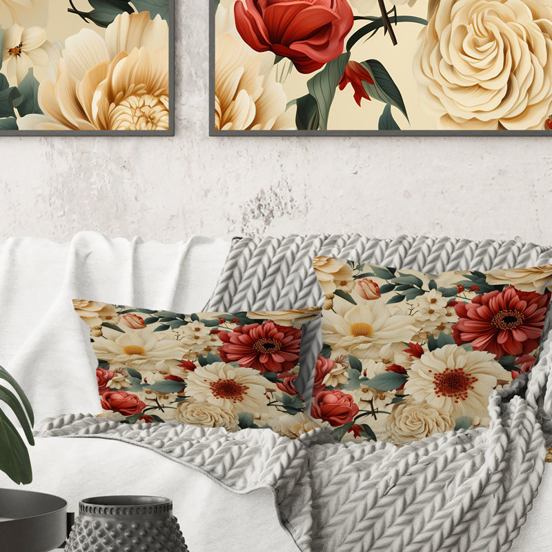 Coussin Delicate Flower Symphony II - imprimé floral, H 16 po x l 16 po