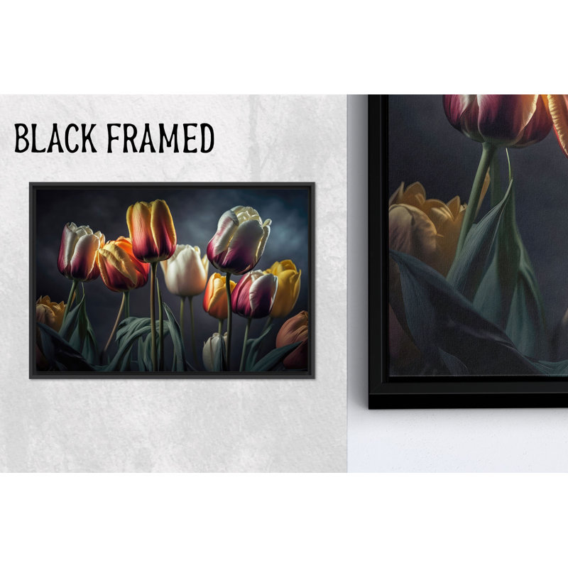Impression sur toile de fleurs de tulipes élégantes: décor floral moderne, toiles à cadre noir 1P