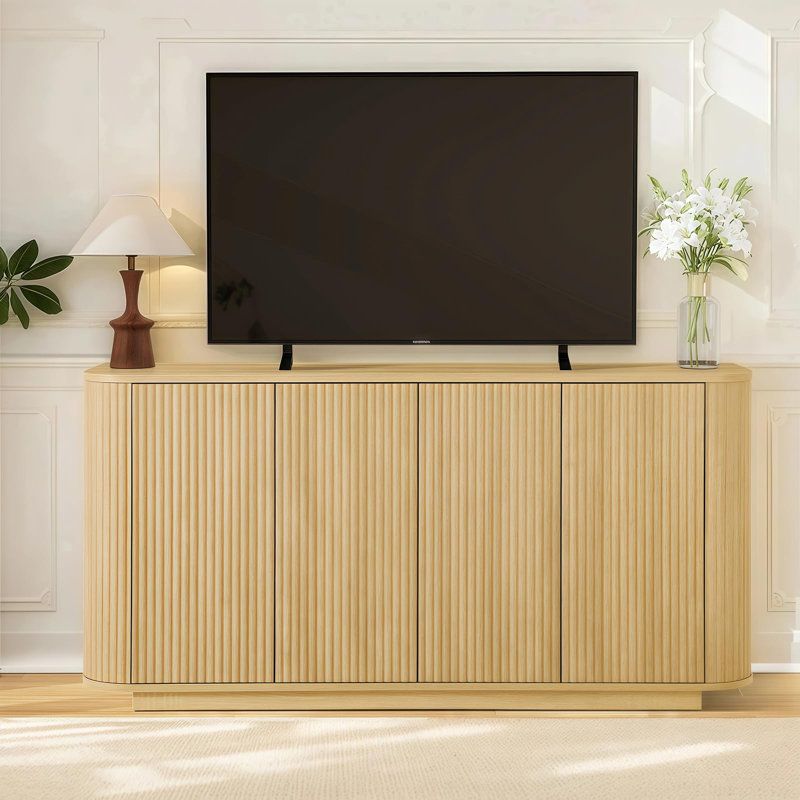 64" Modern Fluted Sideboard Buffet Cabinet - Storage Credenza, Natural/Natural