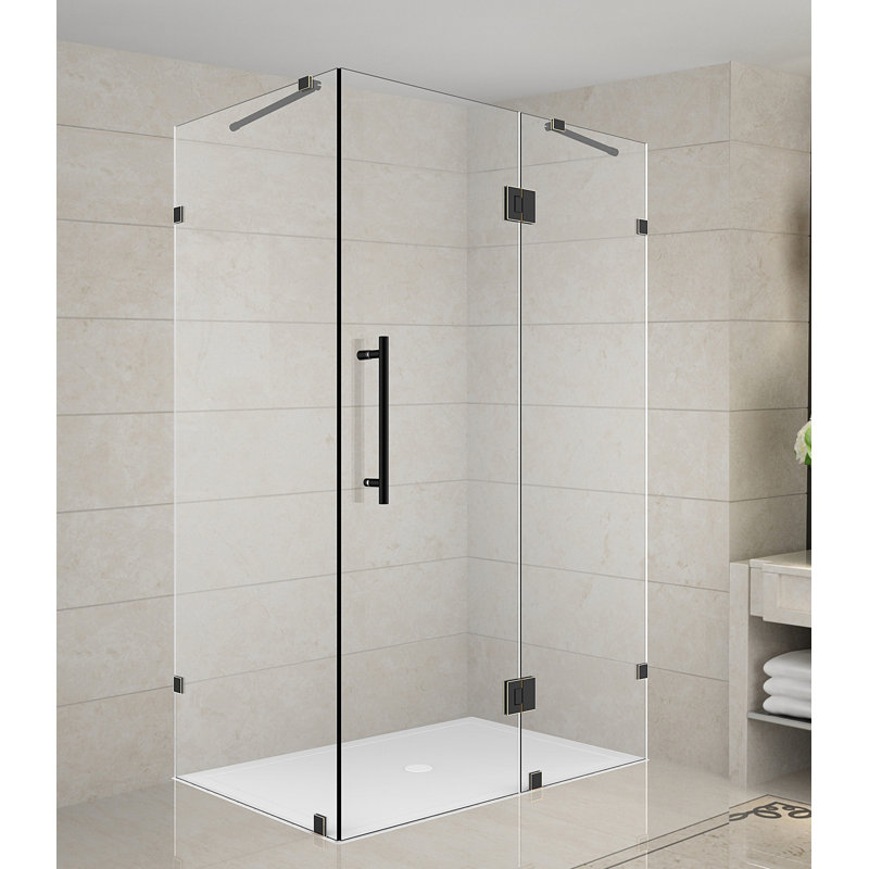 Cabine de douche rectangulaire à charnière 42 po x 72 po Avalux, Acier inoxydable brossé, Givré