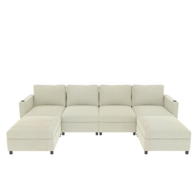 Modern Large Sectional Sofa, U-Shape Modular Sectional Couch With Storage Function,123" Sofa Bed With Ottoman,6 Seat Sectionals Chaise For Living Room,Chenille