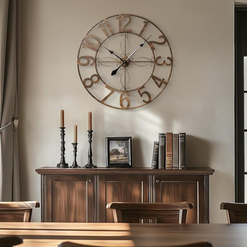 Large Wall Clock, 30 Inch Decorative Wall Clock For Living Room, Silent Non-Ticking Battery Operated Metal Round Retro Rustic Arabic Numerals Analog Bronze Wall Clock For Kitchen Mantel Office