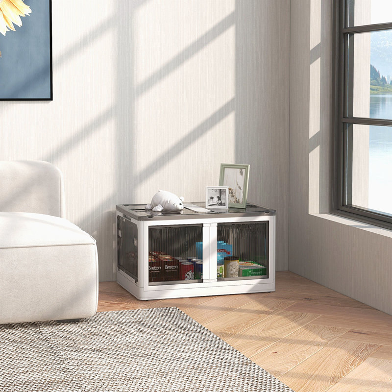 Bacs de rangement empilables avec couvercles, roues et pliables, Blanc