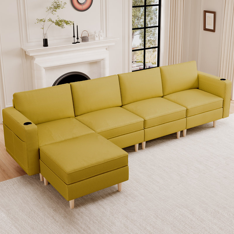 Canapé modulaire rembourré 5 pièces Whaleyville, Velours jaune