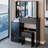37" Vanity Table And Cushioned Stool , 24x22 Sliding Mirror, Multi-layer Storage, American Style, Black For Medium Areas With Medium