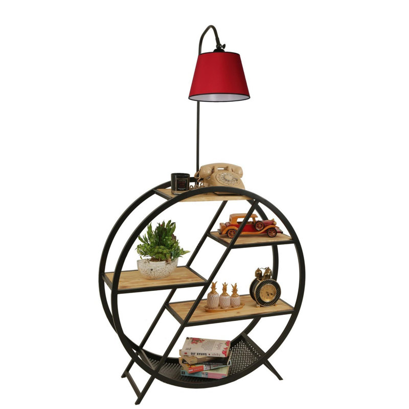 Luro Modern Floor Lamp with Bookstand, Red Metal Body & 100% Fir Wood, 35.4 x 11.0 inches | Total Height: 65.0 inches | E27 Socket, Max 60 W | Stylish Lighting for Living Room, Bedroom, & Office Spaces