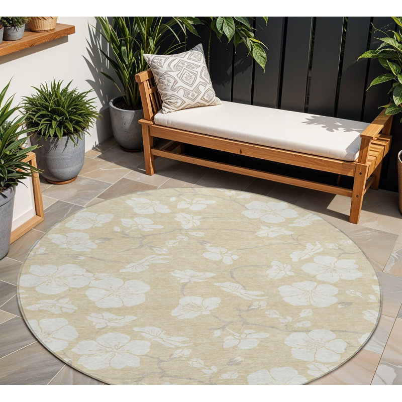 Tapis rond 8 po beige et ivoire