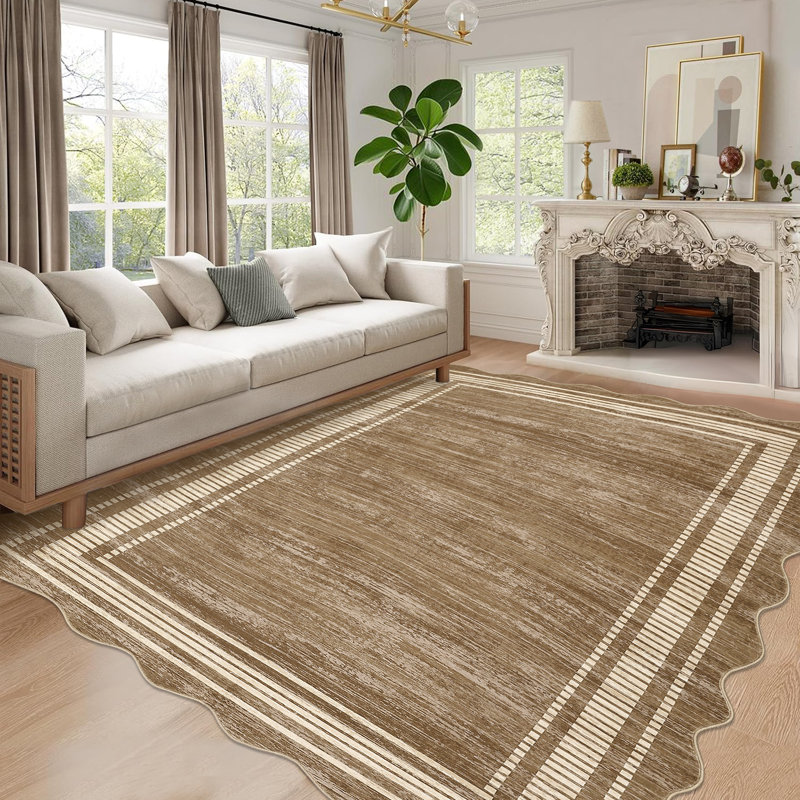 Scalloped Washable Rug Area Rugs for Living Room Modern Rugs Abstract Non-Slip Accent Carpet for Dining Room Home Office Bedroom