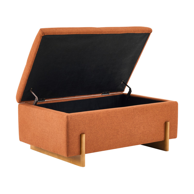 Modern Contemporary Upholstered Storage Ottoman with Lift-Top Lid and Solid Wood Legs, Burnt Orange