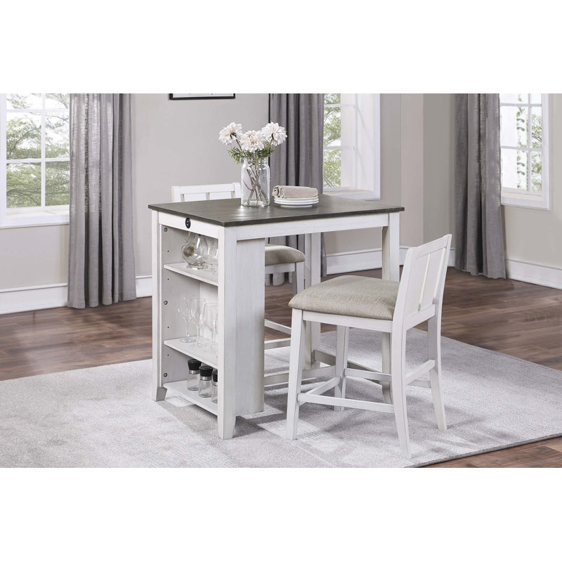 Ensemble de 3 tables à hauteur de comptoir avec tablettes USB, Gris, Beige / Blanc, Blanc