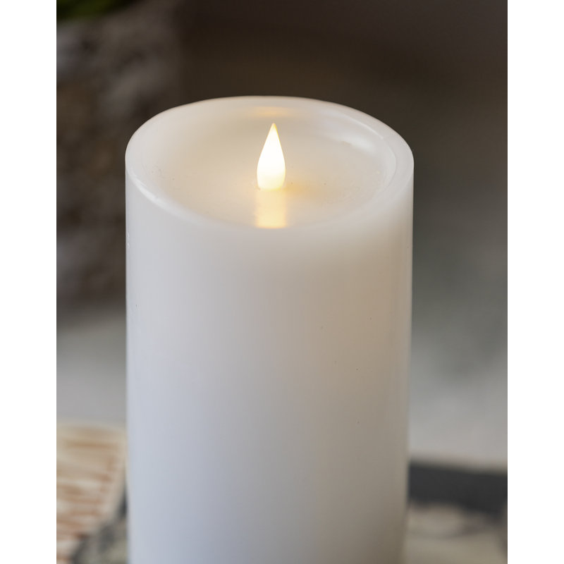 Classic Real Wax Body Flickering Flameless Battery Powered LED Pillar Candle, White, 6" H x 4" W x 4" D