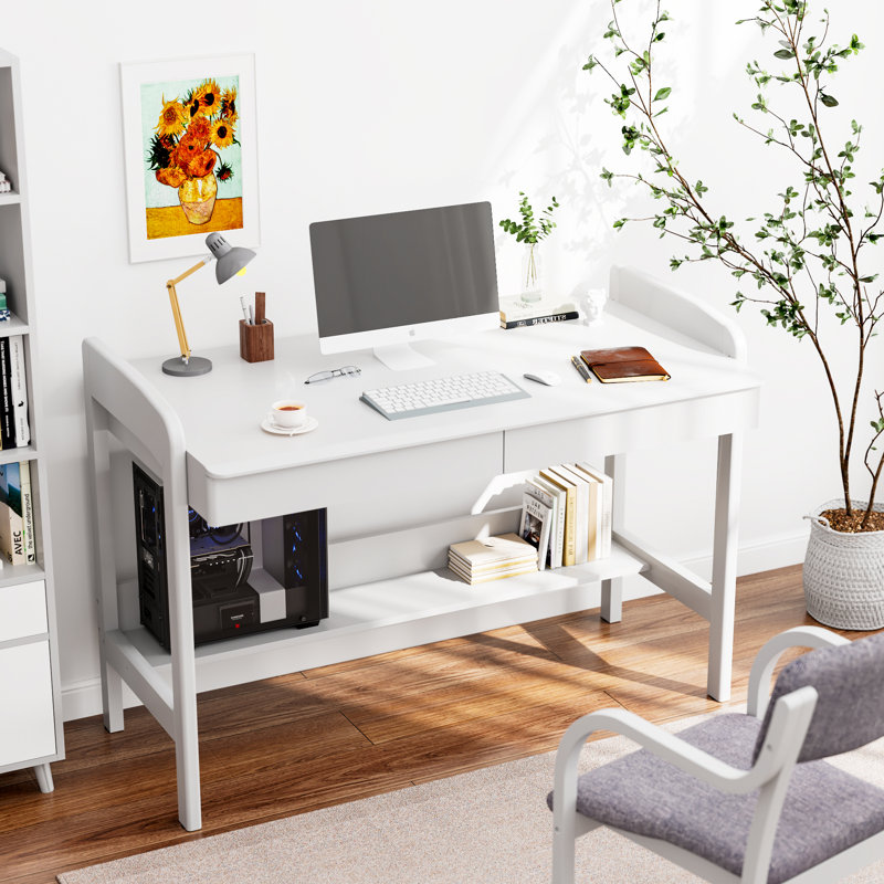 Bureau en bois massif avec tiroirs, bureau manuel à hauteur réglable avec trou pour câbles, H 31,7 po x l 40,5 po x P 23,6 po