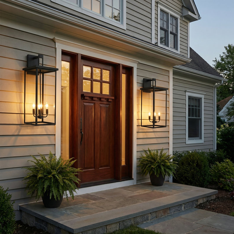 4-Light Black Outdoor Wall Lantern Sconce With Clear Glass, 29.5'' H X 11.8'' W X 13.2'' D