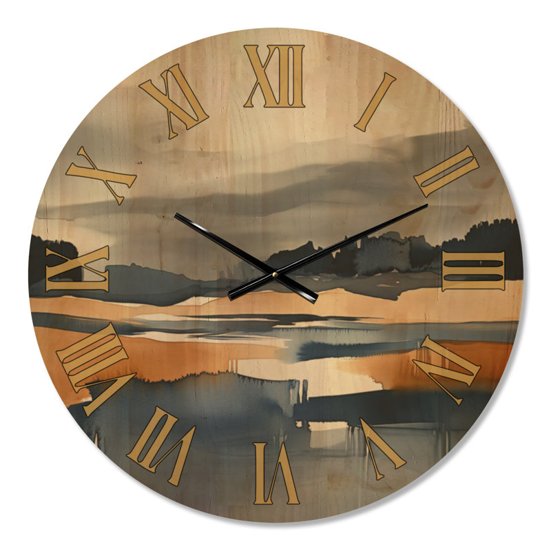 Horloge murale silencieuse « Paysage abstrait de marais I » - Aquarelle bleue, imprimée sur bois., Grand
