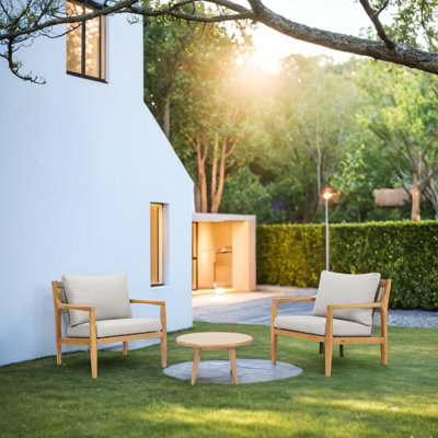 Ensemble de conversation d'extérieur 3 pièces en bois d'acacia avec coussins Thane