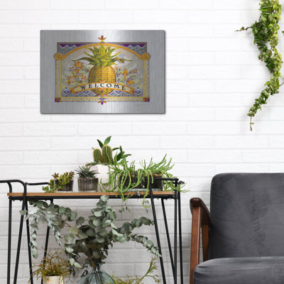 Bayou Breeze 'Welcome Pineapple' by David Galchutt Metal Wall Art