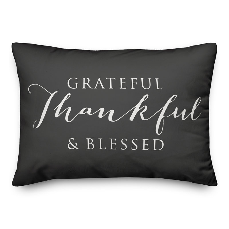 Grateful Thankful Blessed Outdoor Rectangular Pillow Cover & Insert, Charcoal