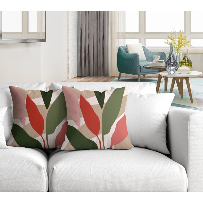 Jeté carré en polyester / mélange de polyester intérieur / extérieur, L 19 po x H 19 po, Rouge / Beige