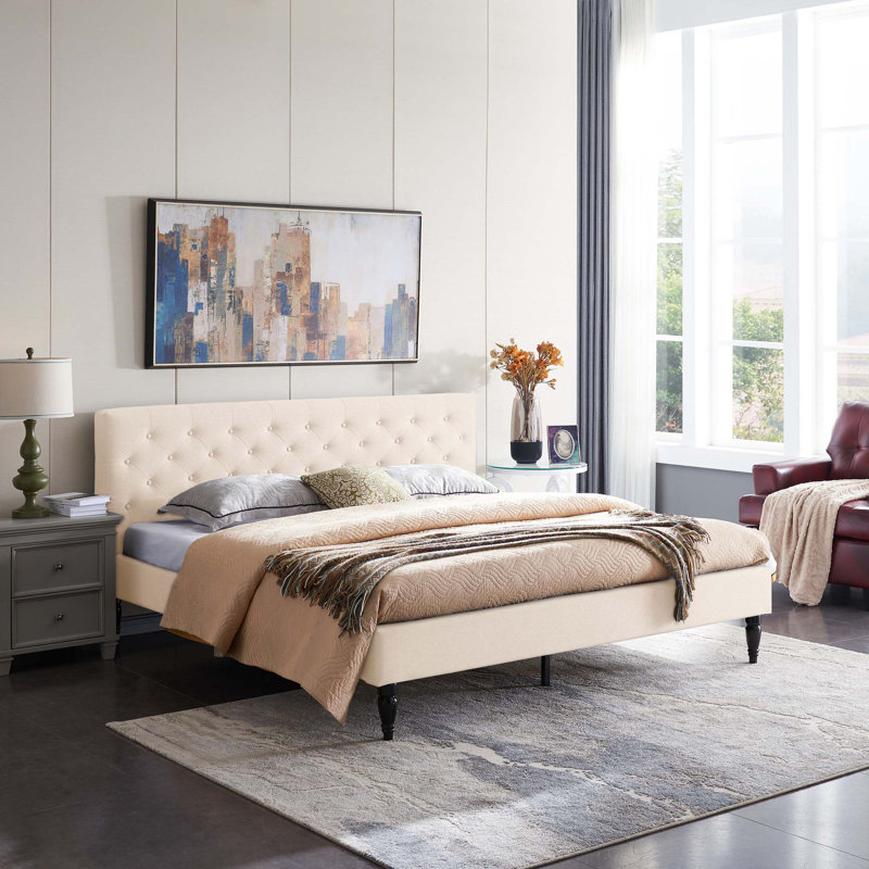 Très grand lit tapissier, Beige, Très grand