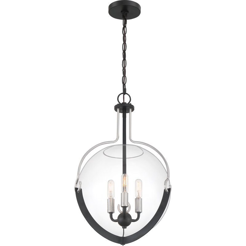 Luminaire suspendu sphère à 3 lumières, Noir terreux / nickel brossé
