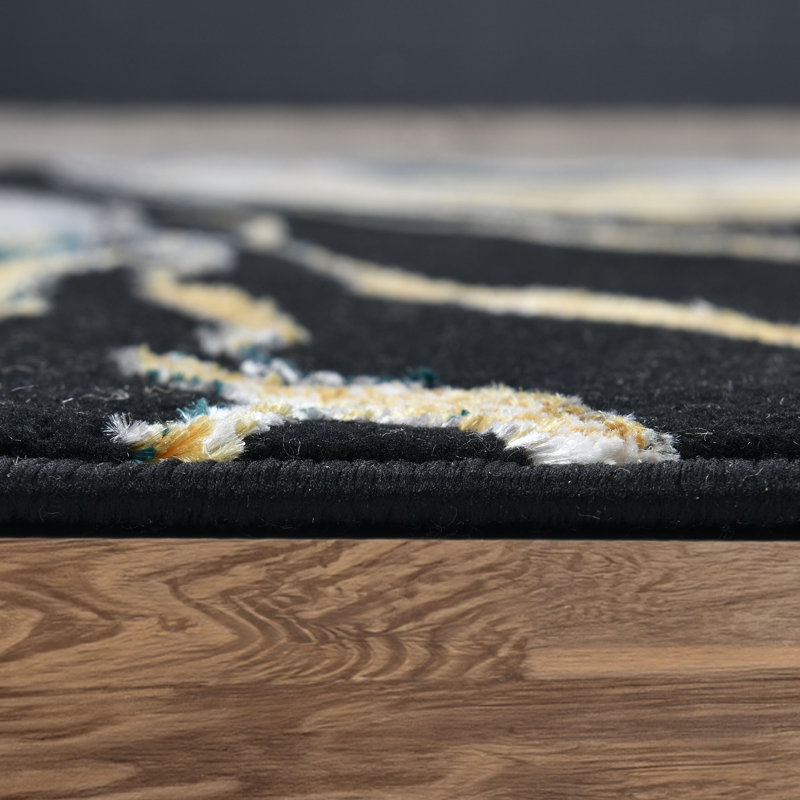 Galaxy Series Abrstract Black/Gray/Ivory/Beige Area Rug, Rectangle 5'3" x 7'3", Green