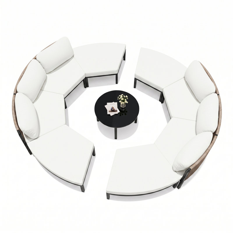 Ensemble de conversation pour terrasse 8 personnes avec table basse, Beige