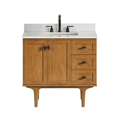Orasia 36" Single Bathroom Vanity in Mango Brown with Calacatta Mist White Quartz Countertop without Mirror