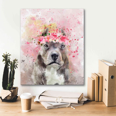 'Flower Crown Pit Bull' by Furbaby Affiliates, Canvas Wall Art