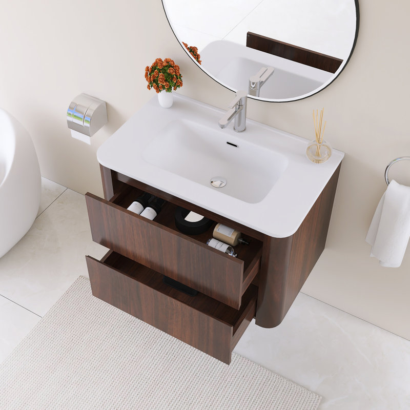 Meuble-lavabo mural simple 30 po avec comptoir intégré en céramique blanche