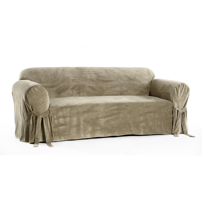Box Cushion Sofa Slipcover, Silver, Velvet, 36" H x 78" W x 36" D