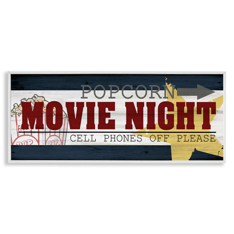 «Movie Night», affiche rétro encadrée par Kim Allen, H 13 po x l 30 po x P 1,5 po, Giclée encadrée blanc bord de mer