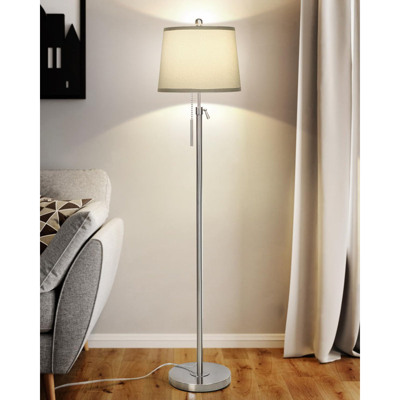 Adjustable Height Floor Lamp With Dimmable LED Bulb, Modern Standing Lamp For Living Room, Bedroom, Office, Silver Gray Shade, Easy Assembly, Space-Saving Design