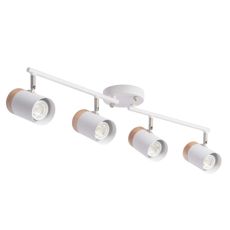 Modern 4 Light Track Lighting 32 Inch, Natural Solid Wood, Flexible Arm,GU10 Bulb Socket,Adjustable Track Heads Light Fixture