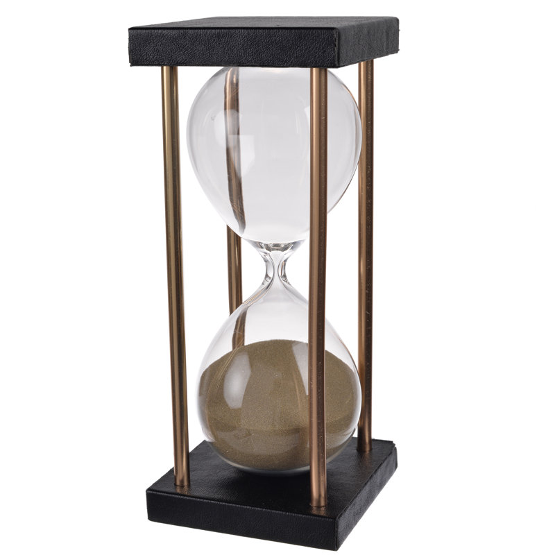 15-Minute Hourglass Timer with Gold Sand and Antique Copper Frame, 7” Tall Decorative Timepiece for Desk, Mantel, or Tabletop
