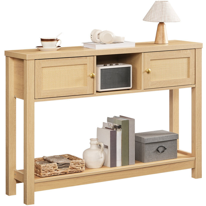 47" Rattan-Like Console Table Entryway Table with Storage