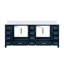 84 po Large meuble-lavabo double bleu marine avec marbre. Cadre en bois massif. Conception à fermeture en douceur. Comptoir de salle de bain Scratch And Stain. Deux armoires intérieures, une tablette ouverte à quatorze tiroirs pour beaucoup d'espace.-117809676