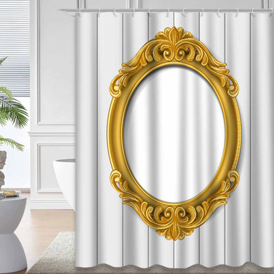 Rideau de douche doré à bordure baroque doré avec 12 crochets