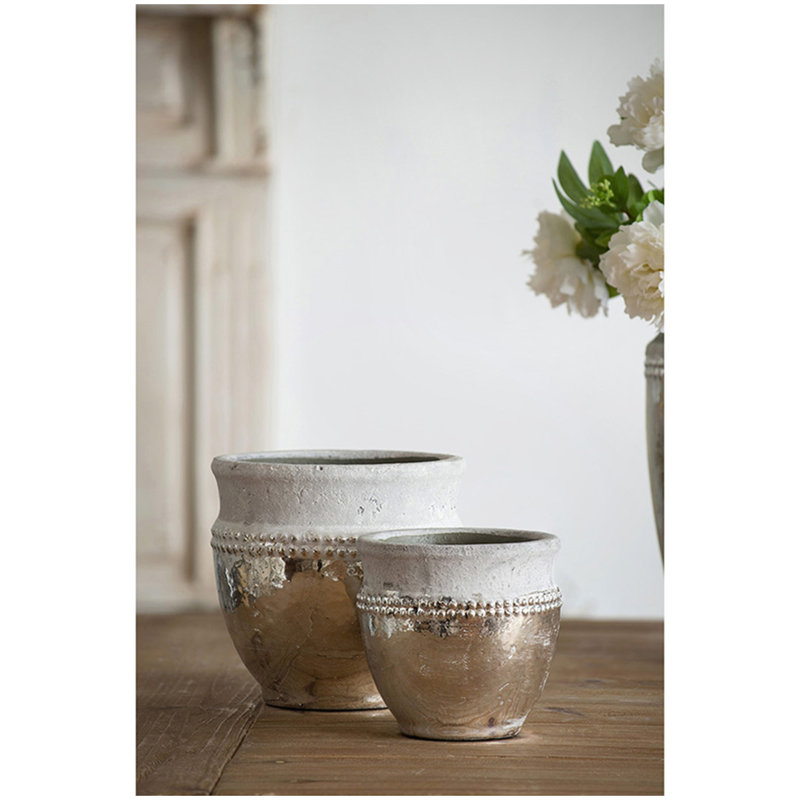 Ensemble de 2 pots à plantes en terre cuite Uma naturel vieilli, L: 8 x 8 x 7,5 po, l: 6 x 6 x 5,7 po