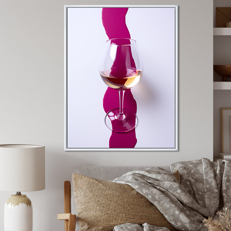 Verre à vin blanc présentation magenta, 44" H x 34" W, Cadre flottant blanc