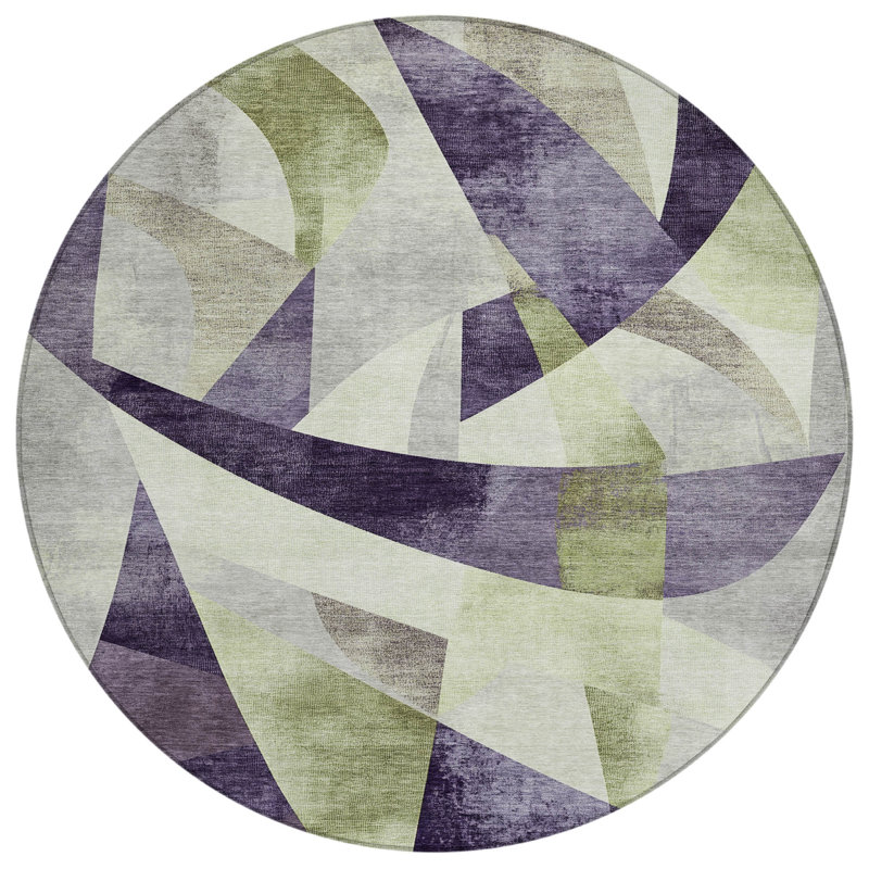 Machine Washable Indoor/Outdoor Xhevrie Purple Rug, Round 8'
