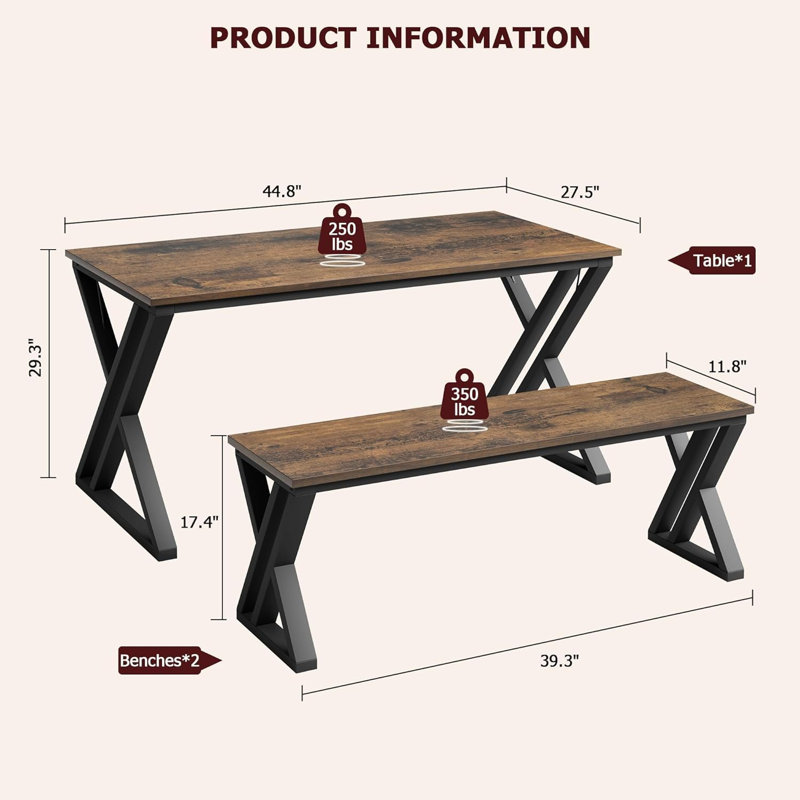 Ensemble de table de salle à manger avec 2 bancs, ensemble de 4 tables de salle à manger