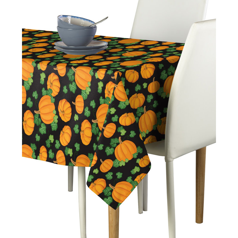 Elzy Pumpkin Patch Scroll Milliken Signature Tablecloth, 120" L x 60" W, Black