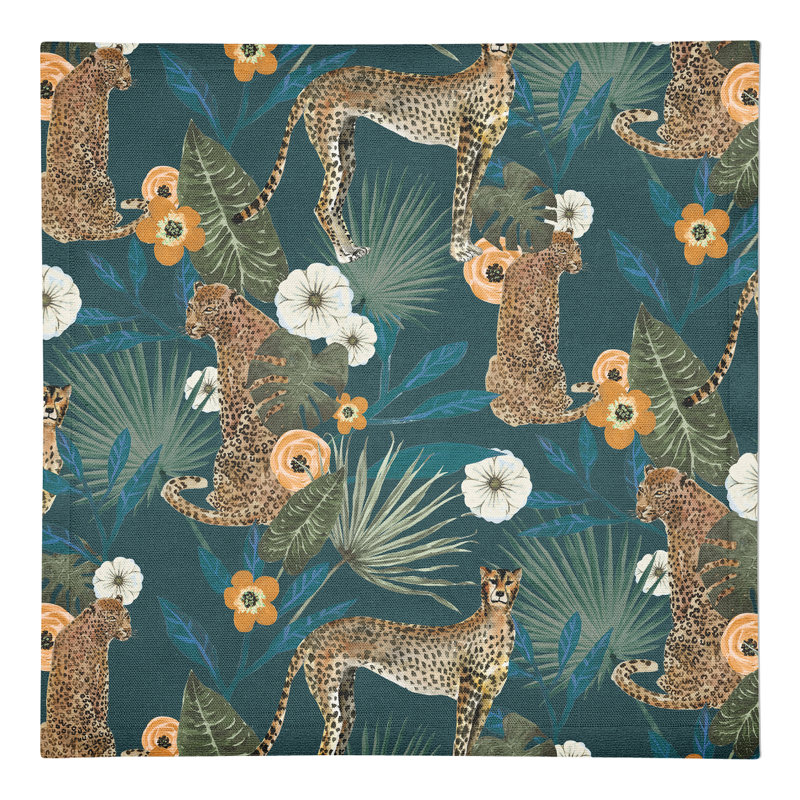 Serviette en coton 10 po Tropical Cheetah, Bleu sarcelle
