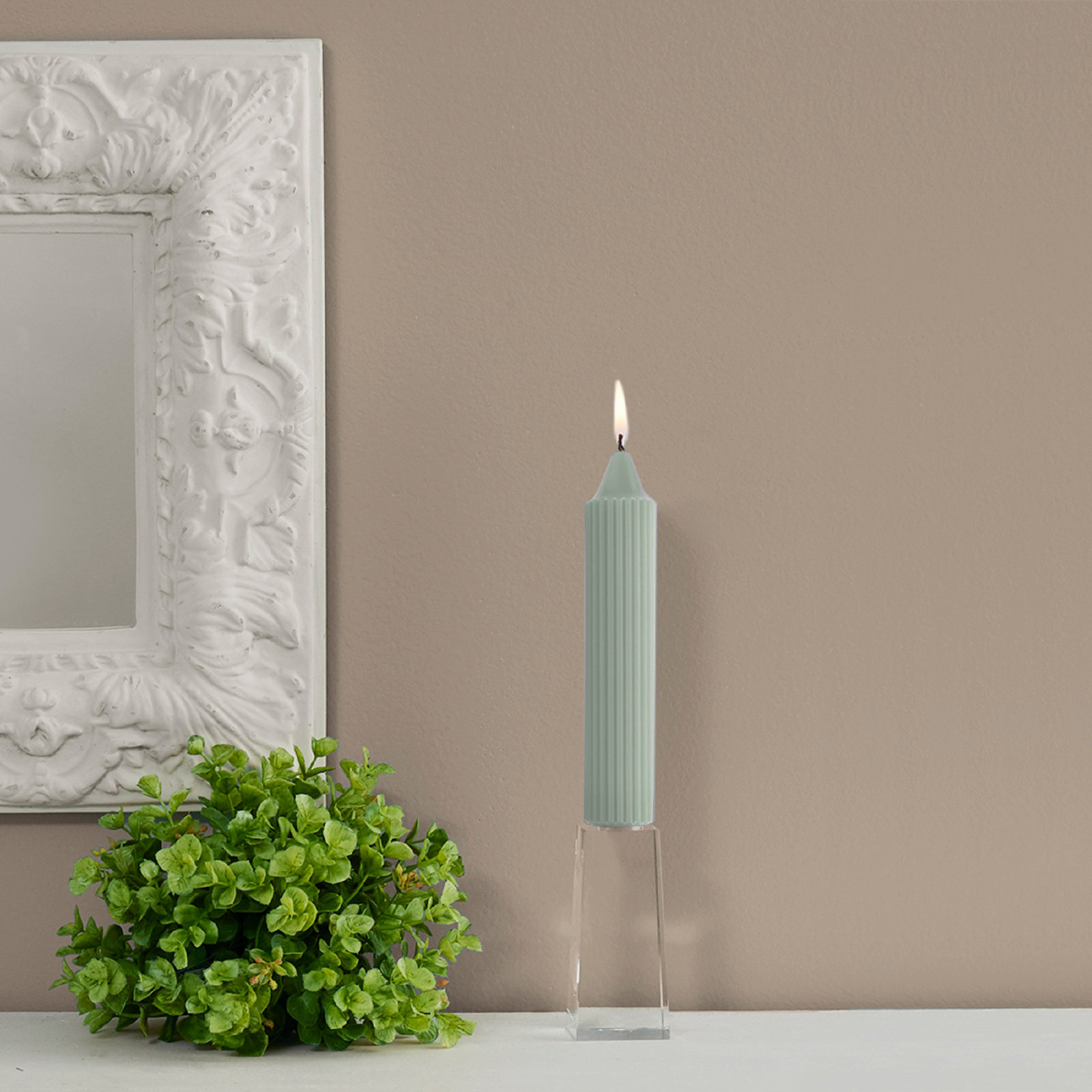Grecian Collenette Unscented Taper Candle, 7" H x 1.25" W x 1.25" D, Sage Green