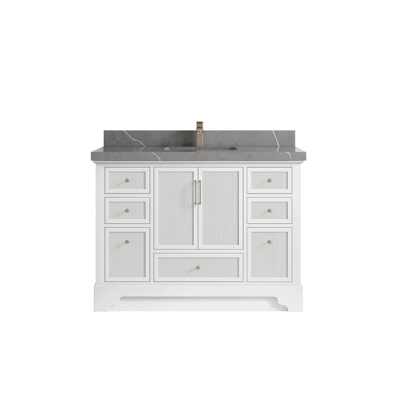 Meuble-lavabo simple autoportant 48 po avec plateau en quartz Alys